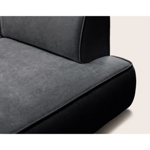Lisette - Canapé d'angle droit 4 places convertible avec coffre en velours - Noir