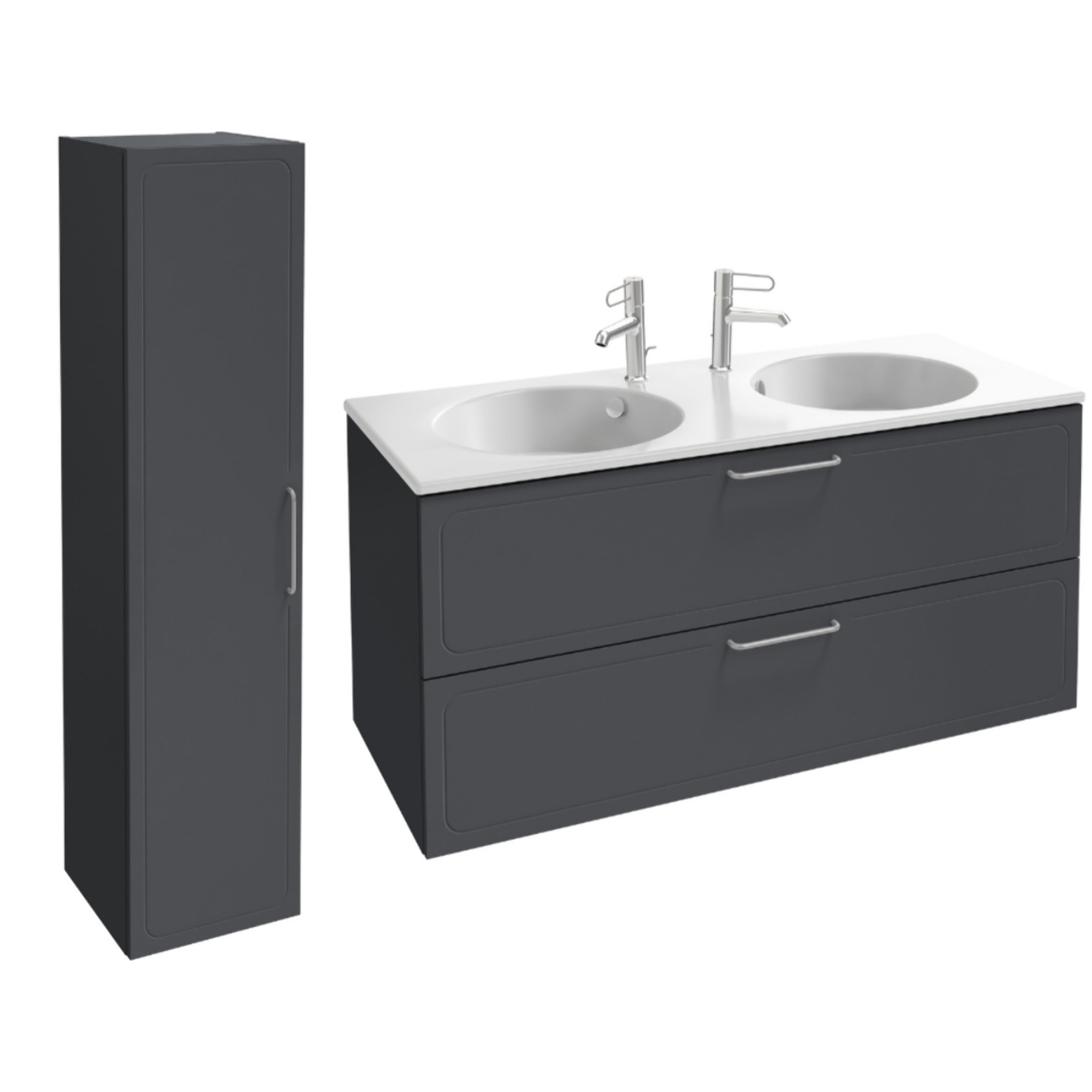 Meuble double vasque 120 cm Odéon Rive Gauche 2 tiroirs gris anthracite + colonne