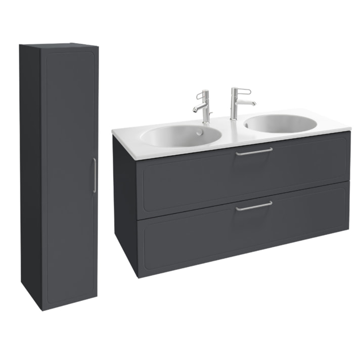 Meuble double vasque 120 cm Odéon Rive Gauche 2 tiroirs gris anthracite + colonne