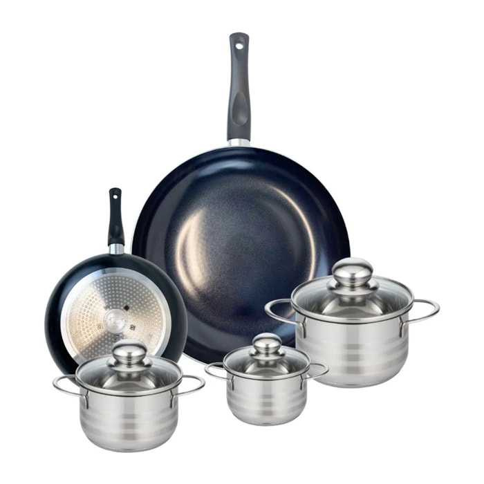 Ensemble de 2 Poêles de cuisson 20 et 32 cm et 3 faitouts 12, 14 et 16 cm Elo Prima Brillant