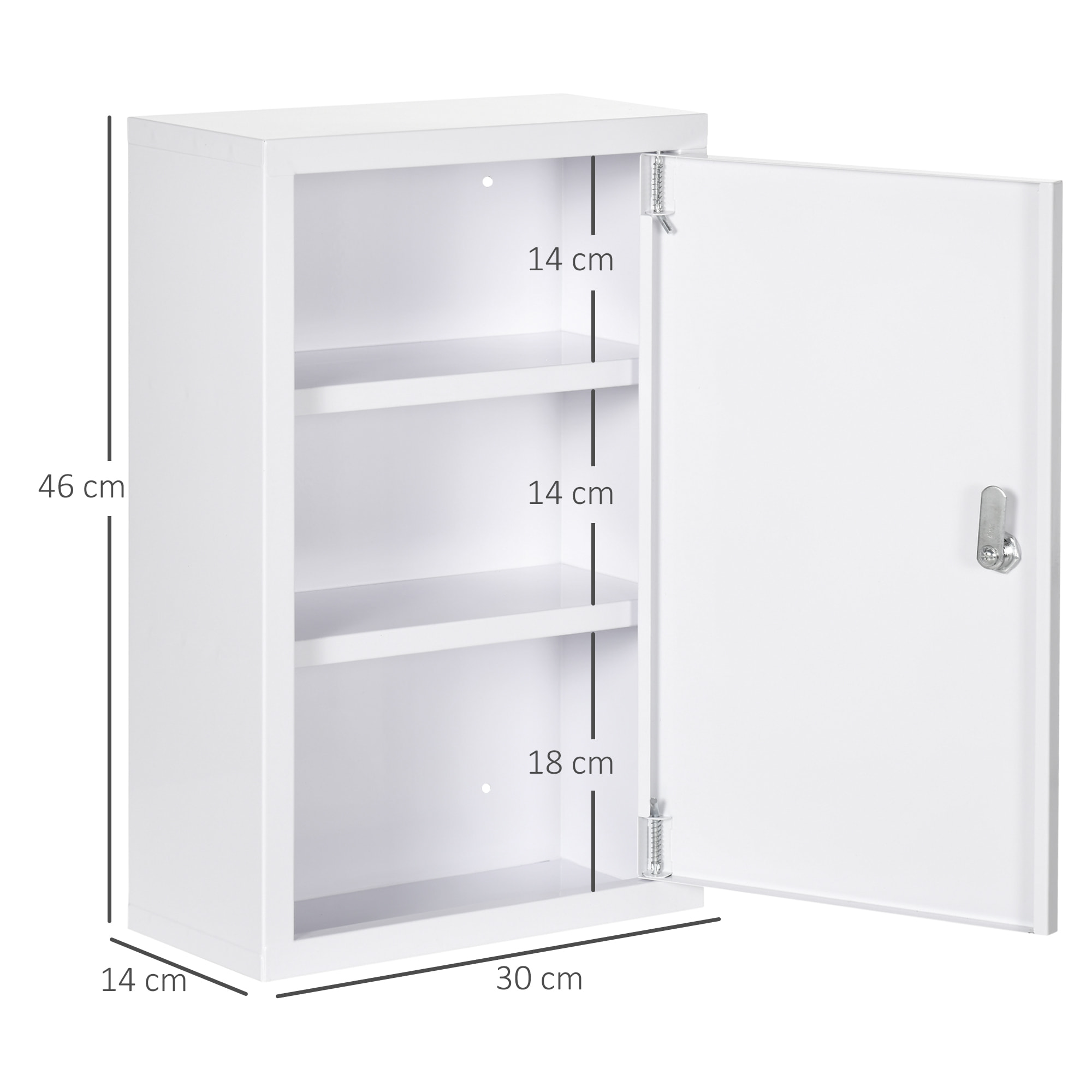 Armario Botiquín de Pared Armario de Medicinas de Acero Armario de Primeros con 2 Estantes de Almacenamiento y 2 Llaves para Baño 30x14x46 cm Blanco