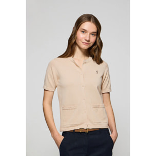 Cardigan beige a maniche corte con abbottonatura e logo Rigby Go