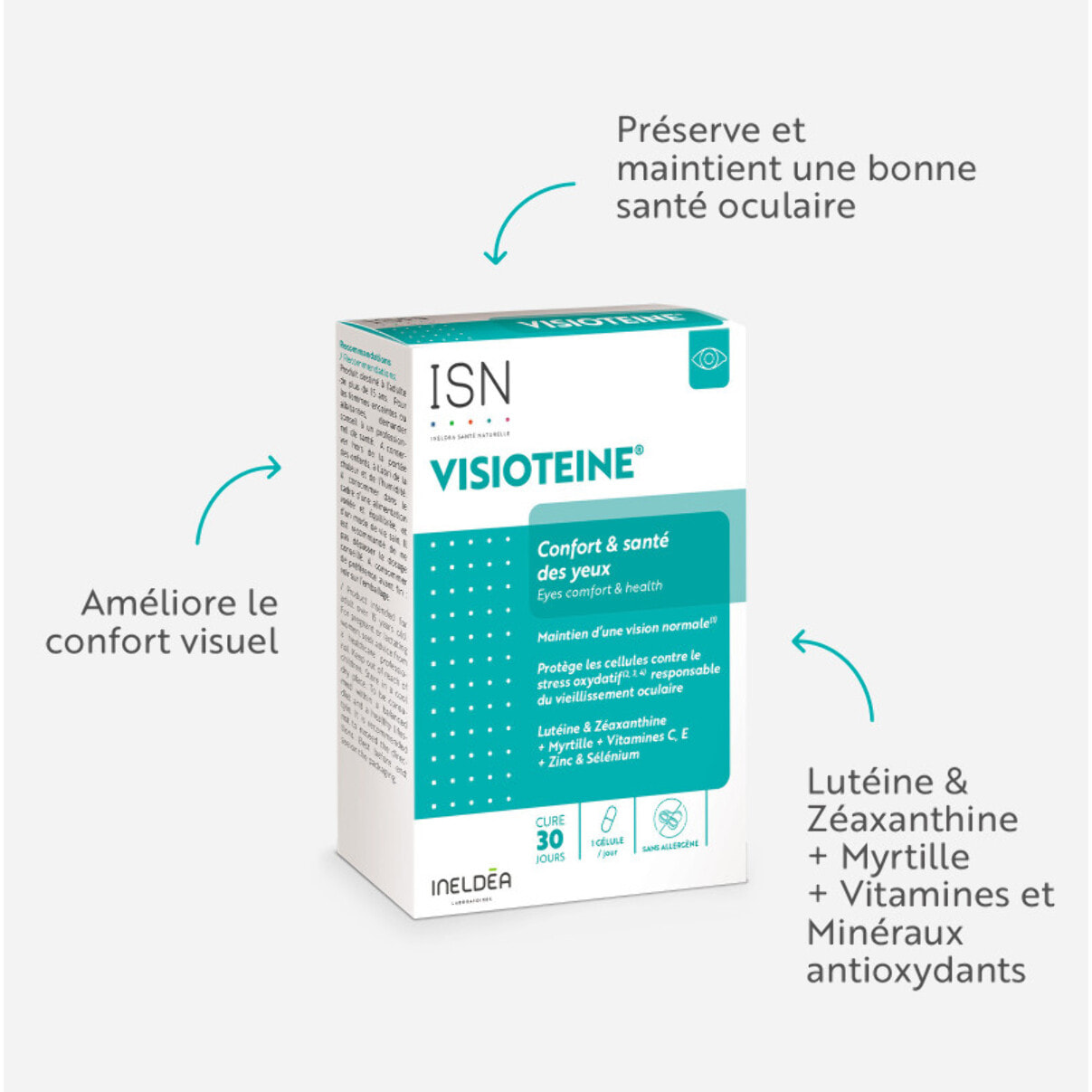 ISN - Visioteine - Contribue à protéger la rétine et le cristallin de l'oxydation responsable du vieillissement oculaire - Améliore le confort visuel - 30 gélules végétales