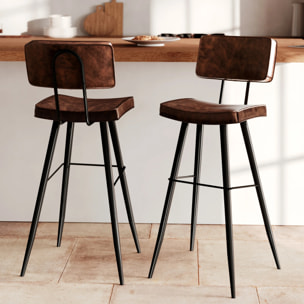 Lot de 2 chaises de bar marron en cuir synthétique 75.5 cm - Texas