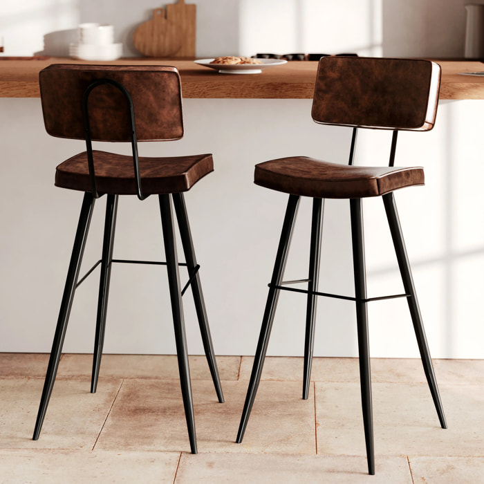 Lot de 2 chaises de bar marron en cuir synthétique 75.5 cm - Texas