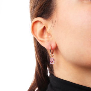 Orecchino a Cerchio con Ciondolo Lettera B in Pavé di Cubic Zirconia Bianche