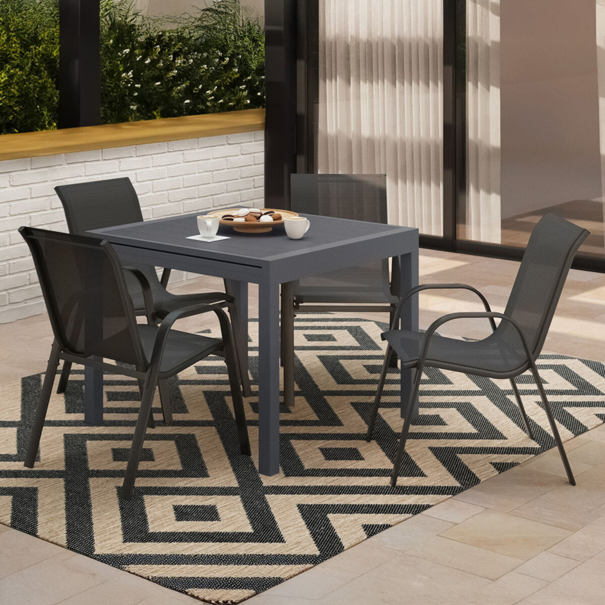 Ensemble repas extensible 8 places polywood gris