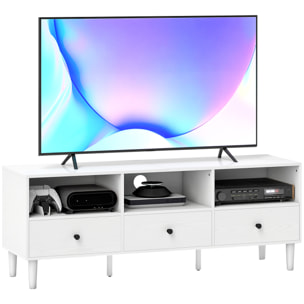Mueble de TV Moderno Mueble de TV para Salón con 3 Compartimentos Abiertos 3 Cajones y Orificio para Cables para Televisión de 45/55/65 Pulgadas 120x34x45 cm Blanco