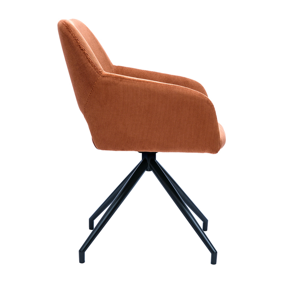 Chaise pivotante 360° en tissu velours côtelé terre brûlée et métal noir LAURETTE