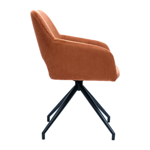 Chaise pivotante 360° en tissu velours côtelé terre brûlée et métal noir LAURETTE
