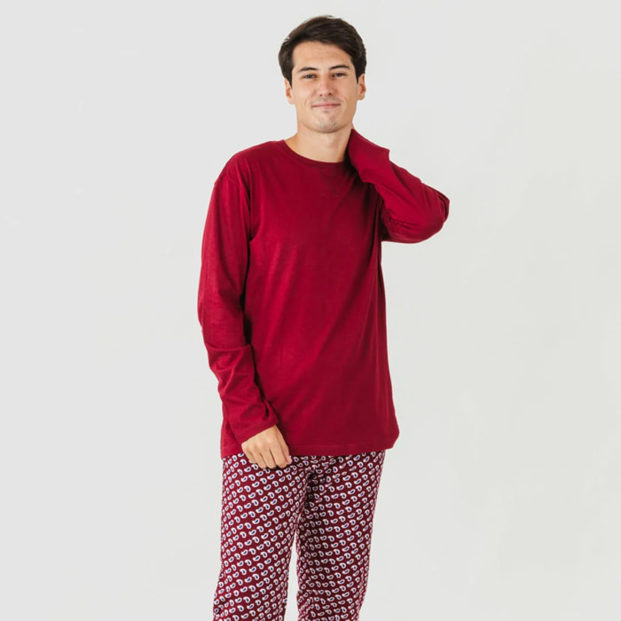 Pigiama uomo in flanella jaume bordeaux