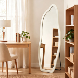 Espejo de Cuerpo Entero, 160x60 cm, Espejo de Pie, Marco Arqueado Aterciopelado, Independiente, Apoyado y de Pared, para Dormitorio, Salón, Vestidor, Crema