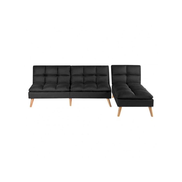 Canapé banquette d'angle convertible en tissu capitonné noir - CASSIE