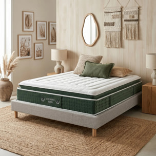 Ensemble matelas Jade & sommier Cancun | Mémoire de forme et ressorts ensachés | Cadre à lattes | Tissu | Gris clair