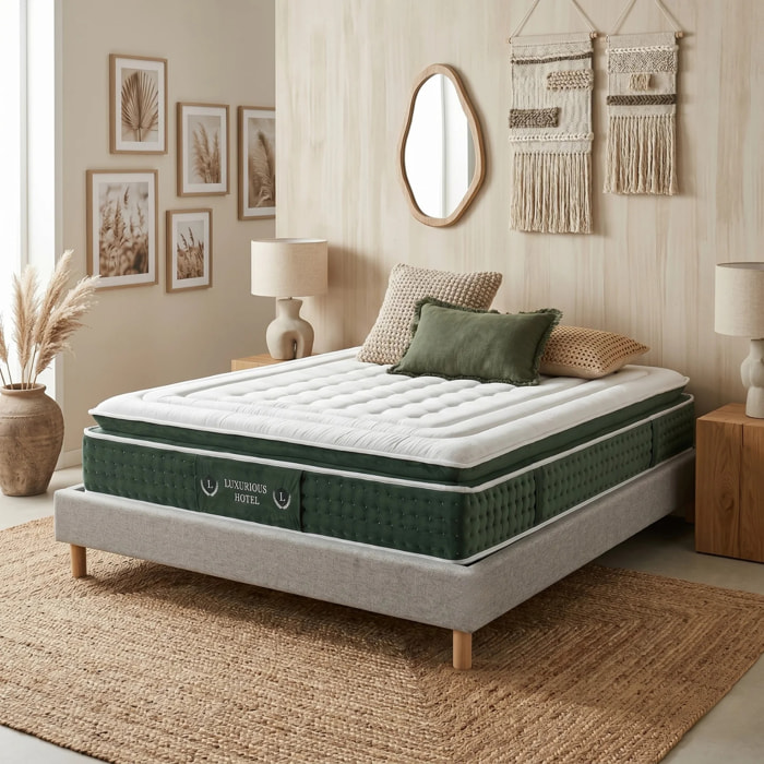 Ensemble matelas Jade & sommier Cancun | Mémoire de forme et ressorts ensachés | Cadre à lattes | Tissu | Gris clair
