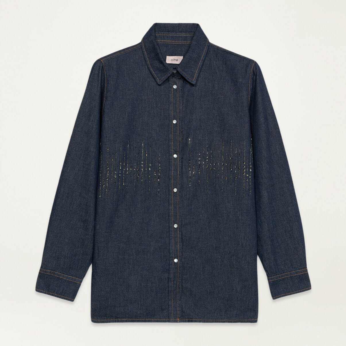 Oltre - Camisa vaquera con micro cristales - Azul