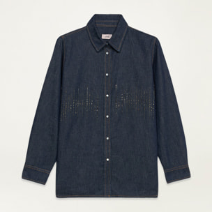 Oltre - Camisa vaquera con micro cristales - Azul