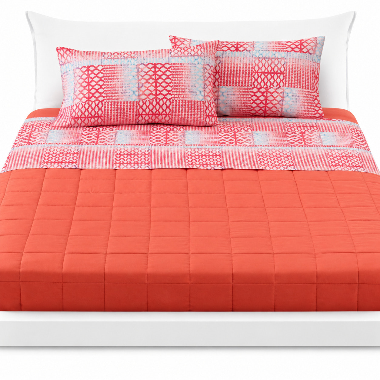 BASSETTI Completo letto 100% Cotone Fantasie Geometriche_Matrimoniale_Abby Rosso