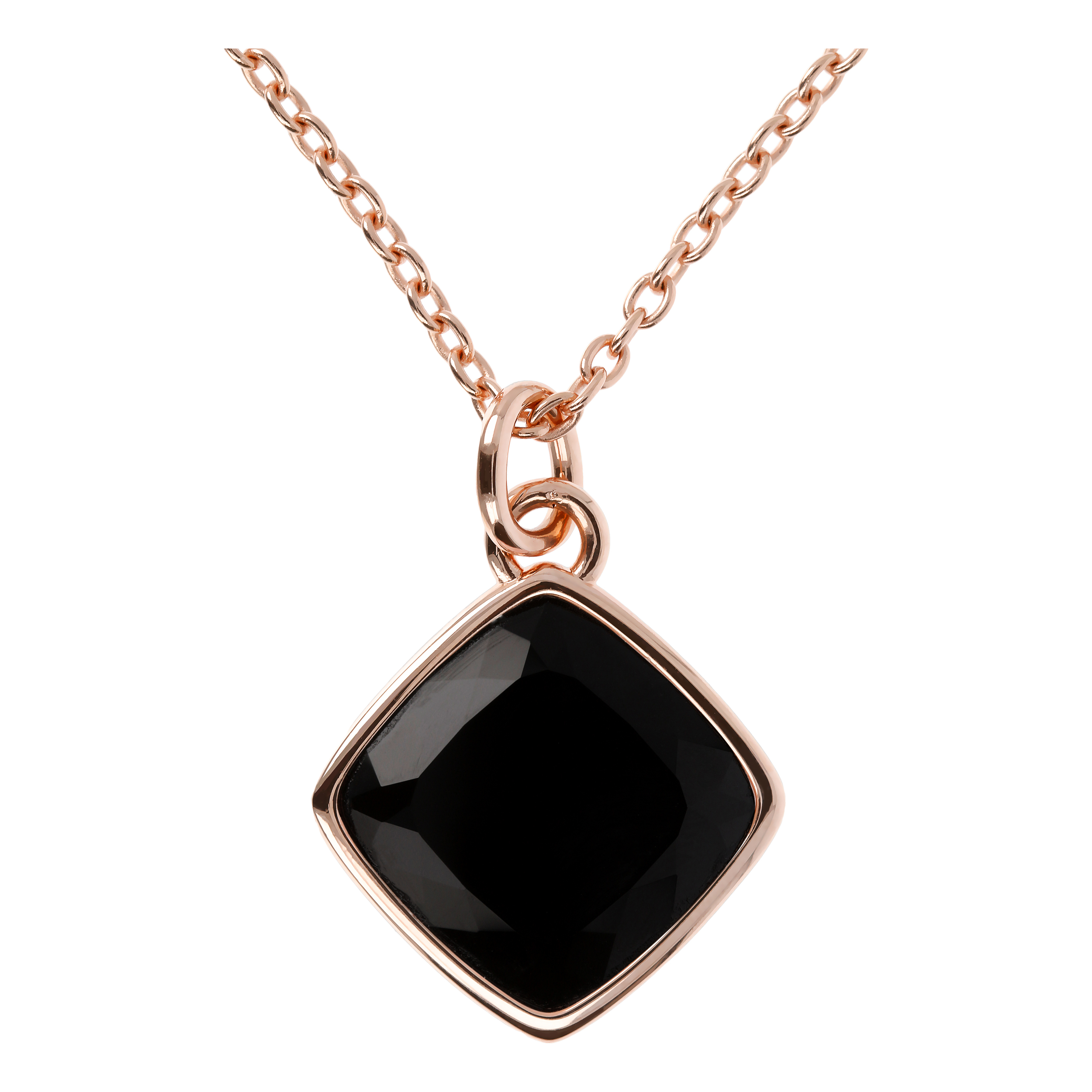 Collana Catena Rolo con Pendente a Rombo in Pietra Naturale Onice Nero