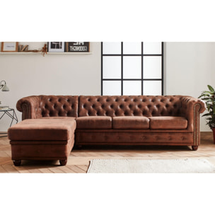 Winston - Canapé d'angle Chesterfield - 4 places - style industriel - gauche - Marron