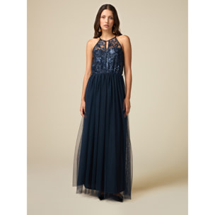 Oltre - Tulle dress with embroidered bodice - Azul