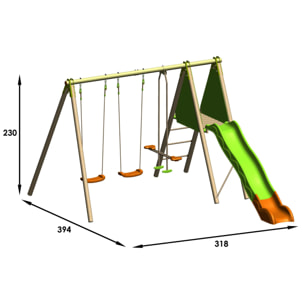Balançoire en bois poutre métal Techwood OPTIMA Trigano 2,30 m avec toboggan