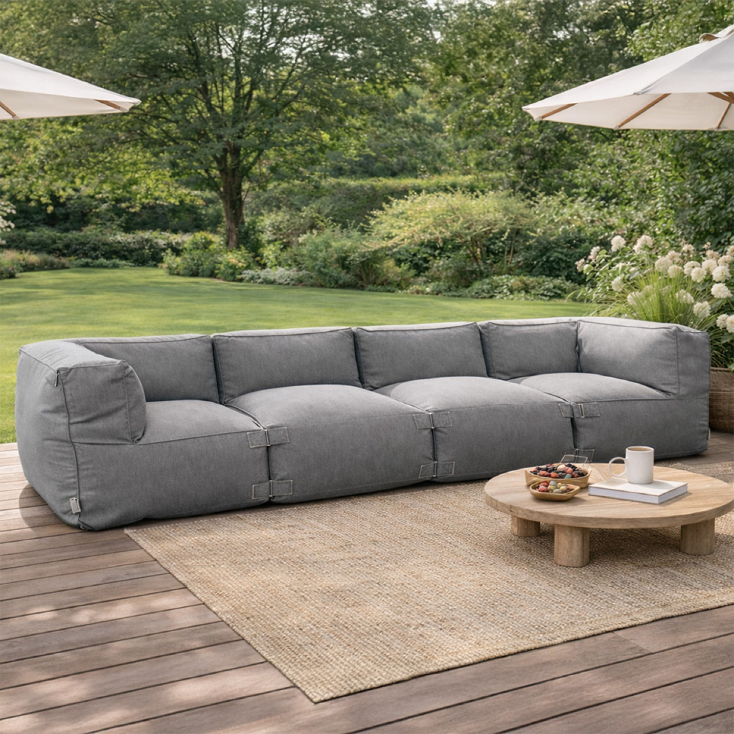 VERONE Salon de jardin modulable 4 places gris en tissu déperlant