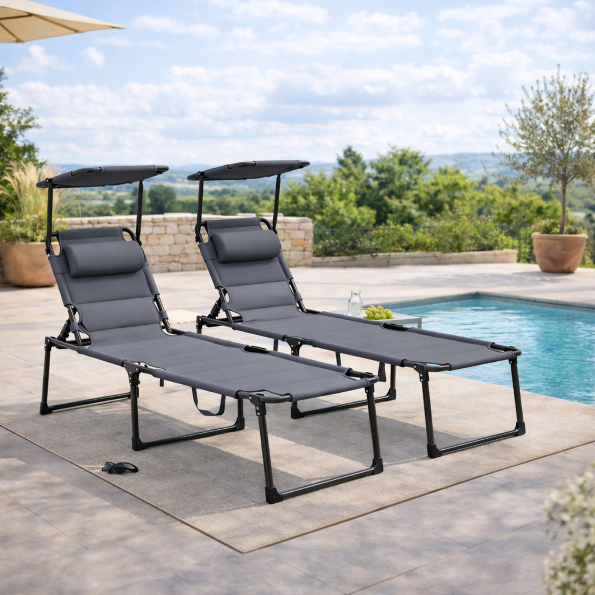 Lot de 2 bains de soleil – Grand confort – Pliables