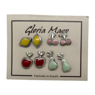 Pack Pendientes frutas. Combo2. Plata 10µ y laca colores