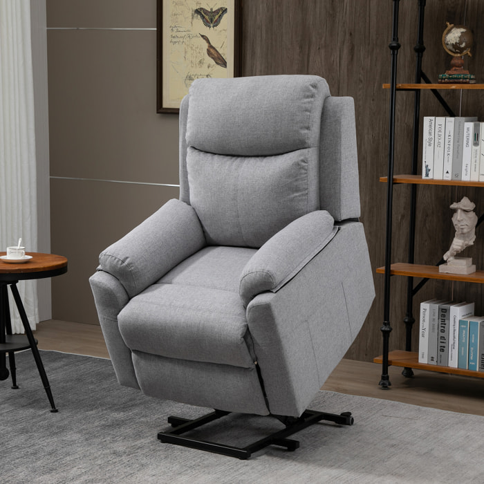 Fauteuil de relaxation électrique - fauteuil releveur inclinable avec repose-pied ajustable et télécommande - tissu polyester aspect lin gris clair chiné