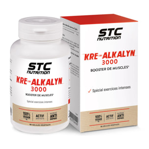 STC NUTRITION – Kre-Alkalyn®  3000 – Booster de muscles– Spécial exercices intenses – Norme anti-dopage - 100% Vegan – Actif breveté – 80 gélules