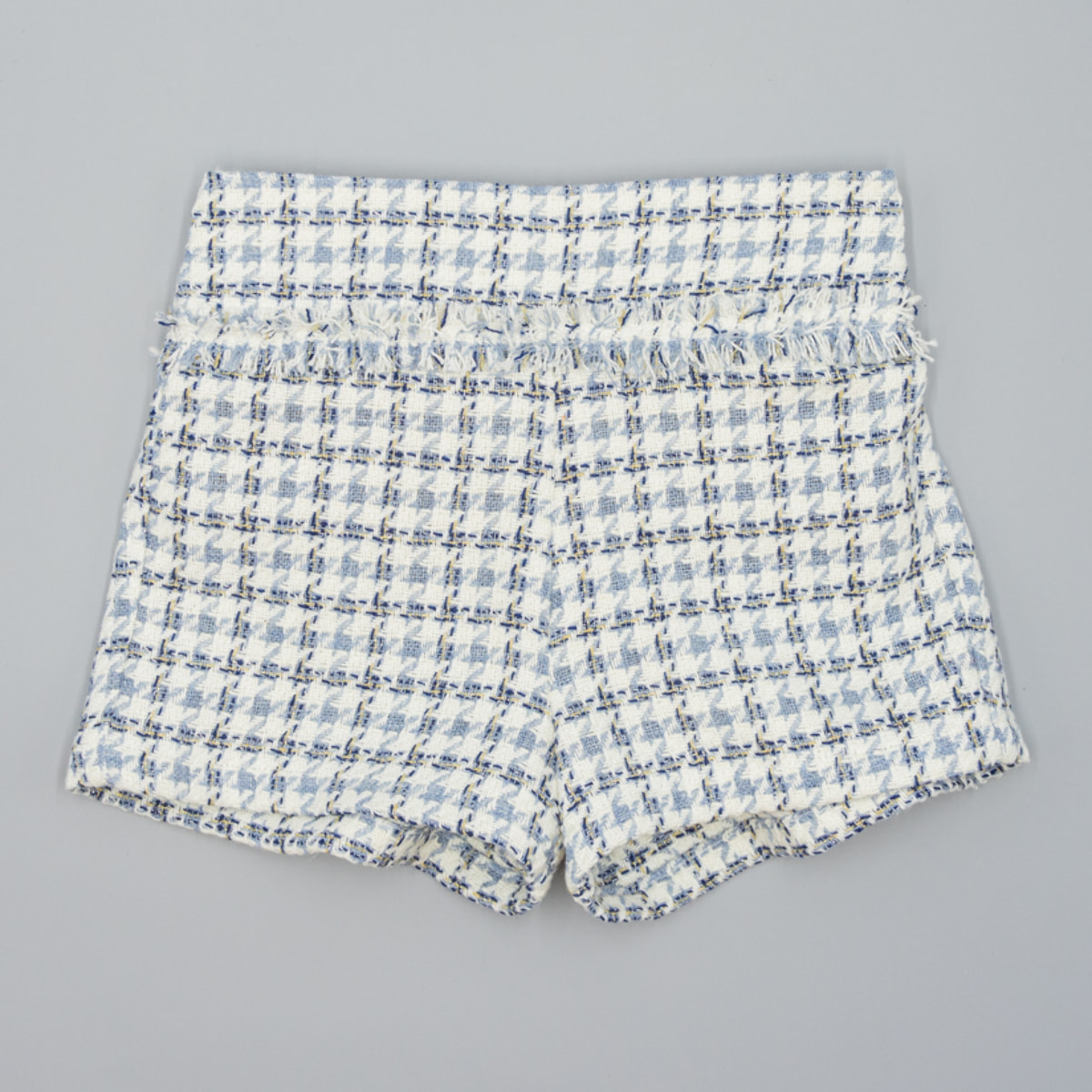 Short Azul De Tejido Estructurado Con Cuadros