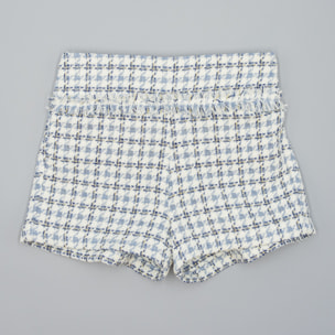 Short Azul De Tejido Estructurado Con Cuadros