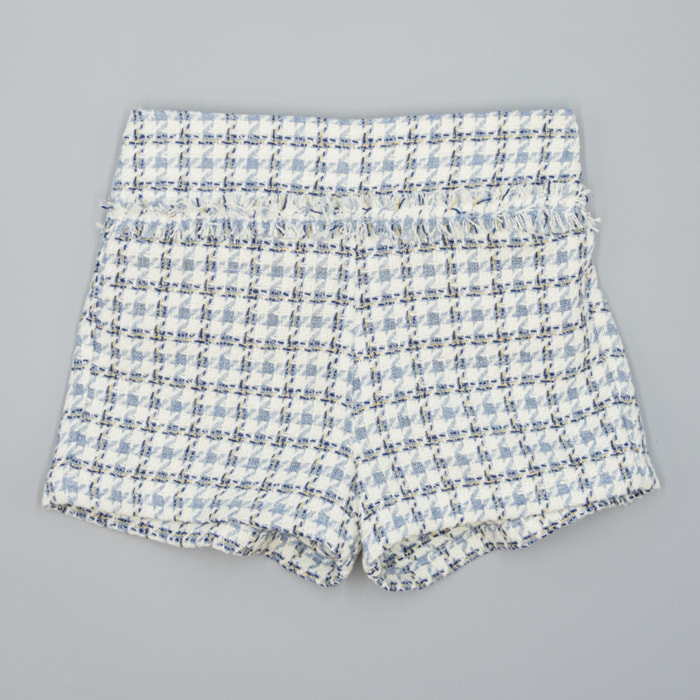 Short Azul De Tejido Estructurado Con Cuadros