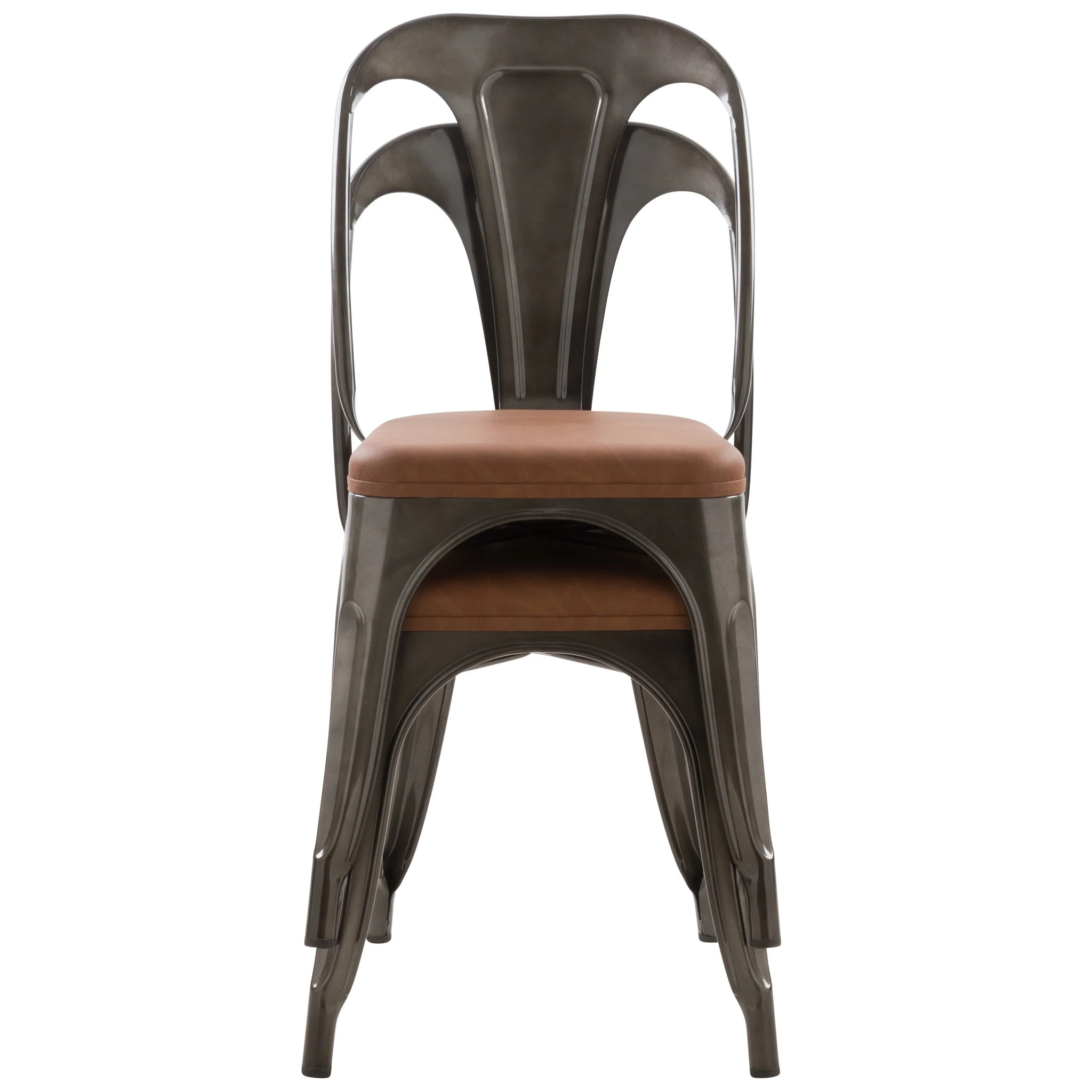Lot de 2 chaises en métal gris et cuir synthétique marron - Charly