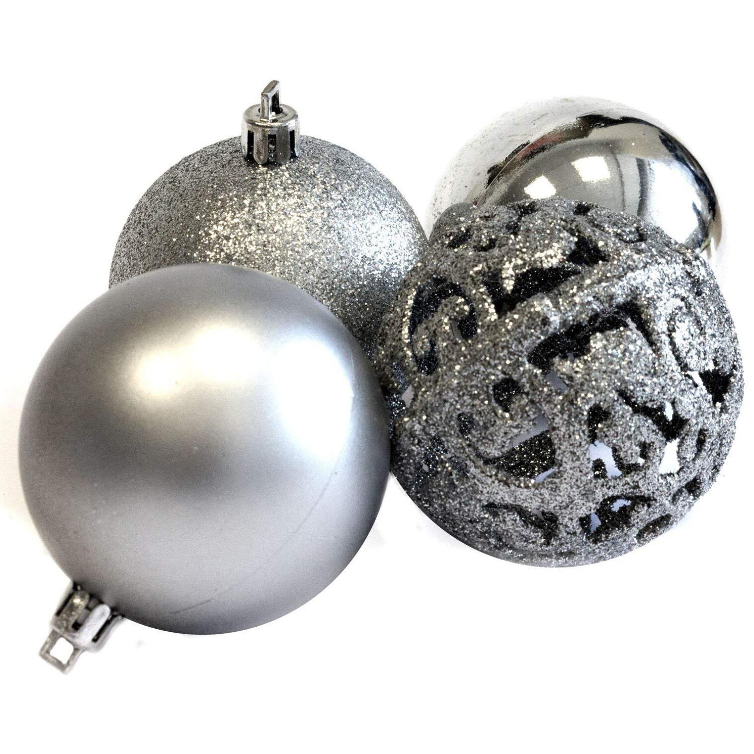 Confezione 100 Palline di Natale Colore Silver, Palle di Natale Diametro 3/4/6 cm, Addobbi E Decorazioni per Albero di Natale, Colore Argento