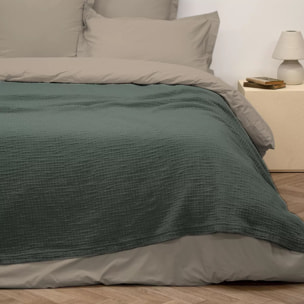 Couvre-lit pur coton lavé 450 g/m² uni vert Zoa sauge