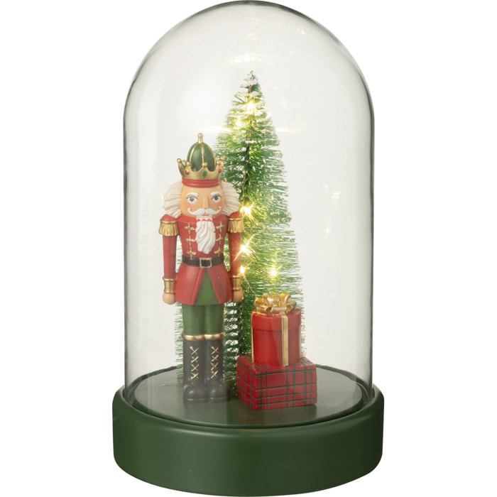 J-Line Cloche décorative Casse-Noisette  + Arbre + Cadeaux - polyrésine - rouge/vert foncé - LED