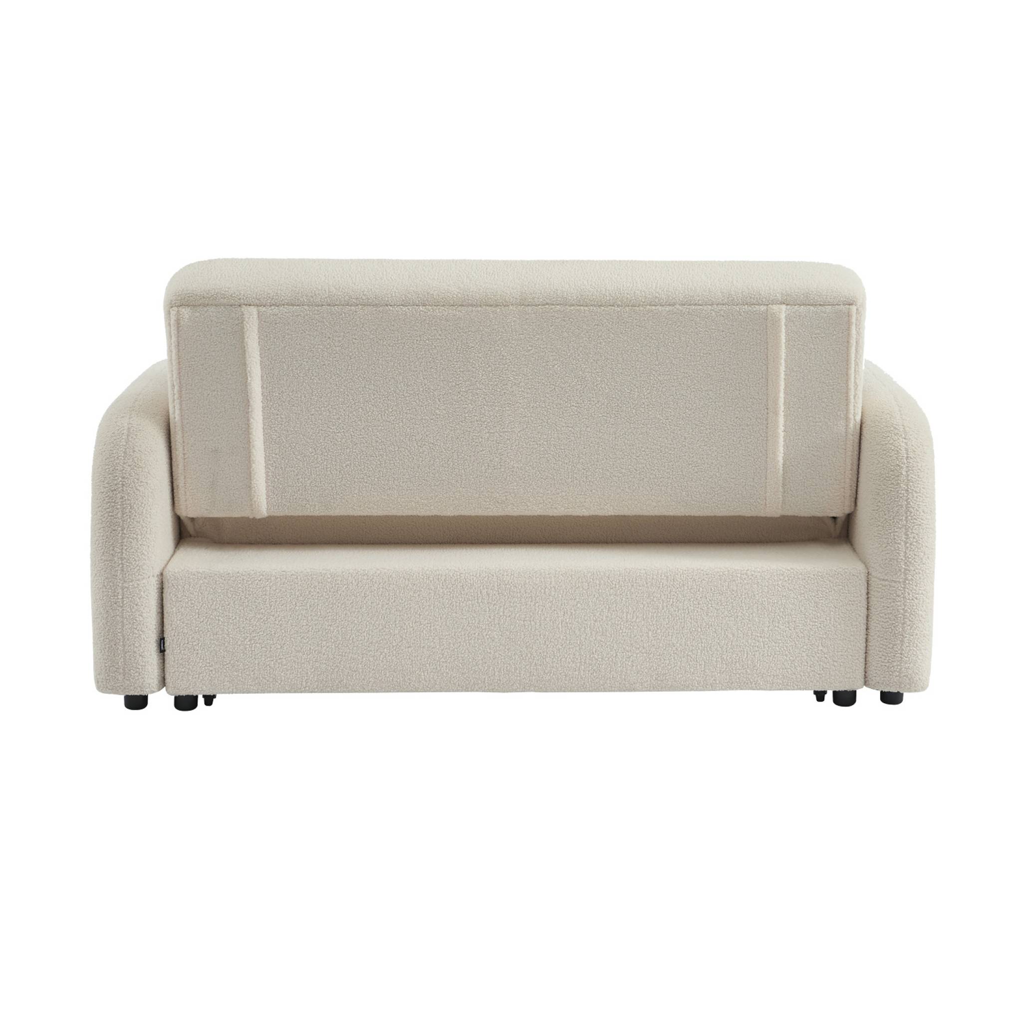 Canapé convertible arrondi 2 places bouclette crème L 170 x P 90 x H 88cm - Lino