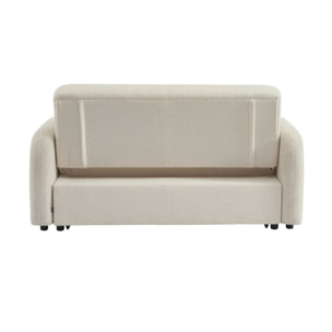 Canapé convertible arrondi 2 places bouclette crème L 170 x P 90 x H 88cm - Lino