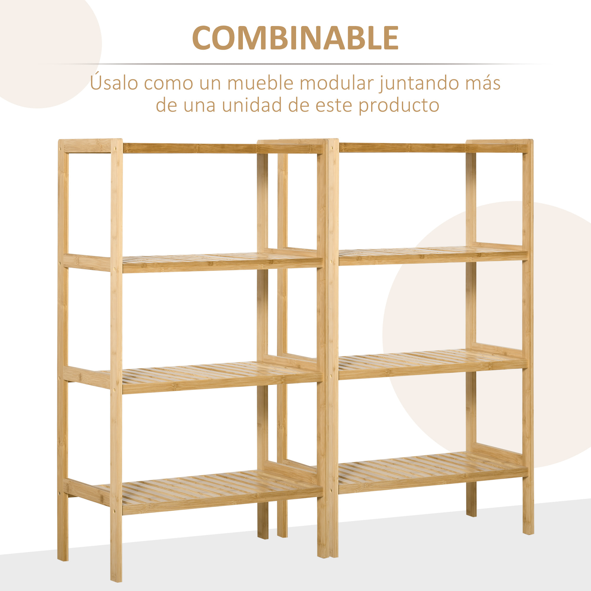 Estantería de Bambú de 4 Niveles Mueble Organizador Multifuncional para Baño Cocina Salón con Dispositivo Antivuelco 62x33x112 cm Natural