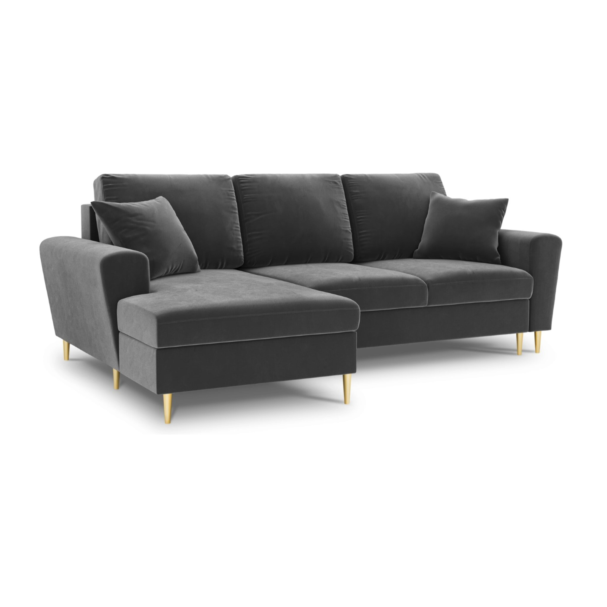 Canapé d'angle gauche convertible avec coffre de rangement "Kyoto" 4 places en velours gris clair