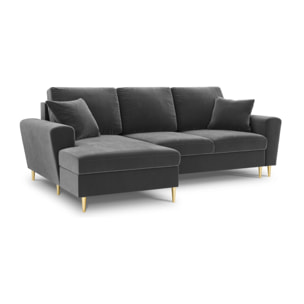 Canapé d'angle gauche convertible avec coffre de rangement "Kyoto" 4 places en velours gris clair