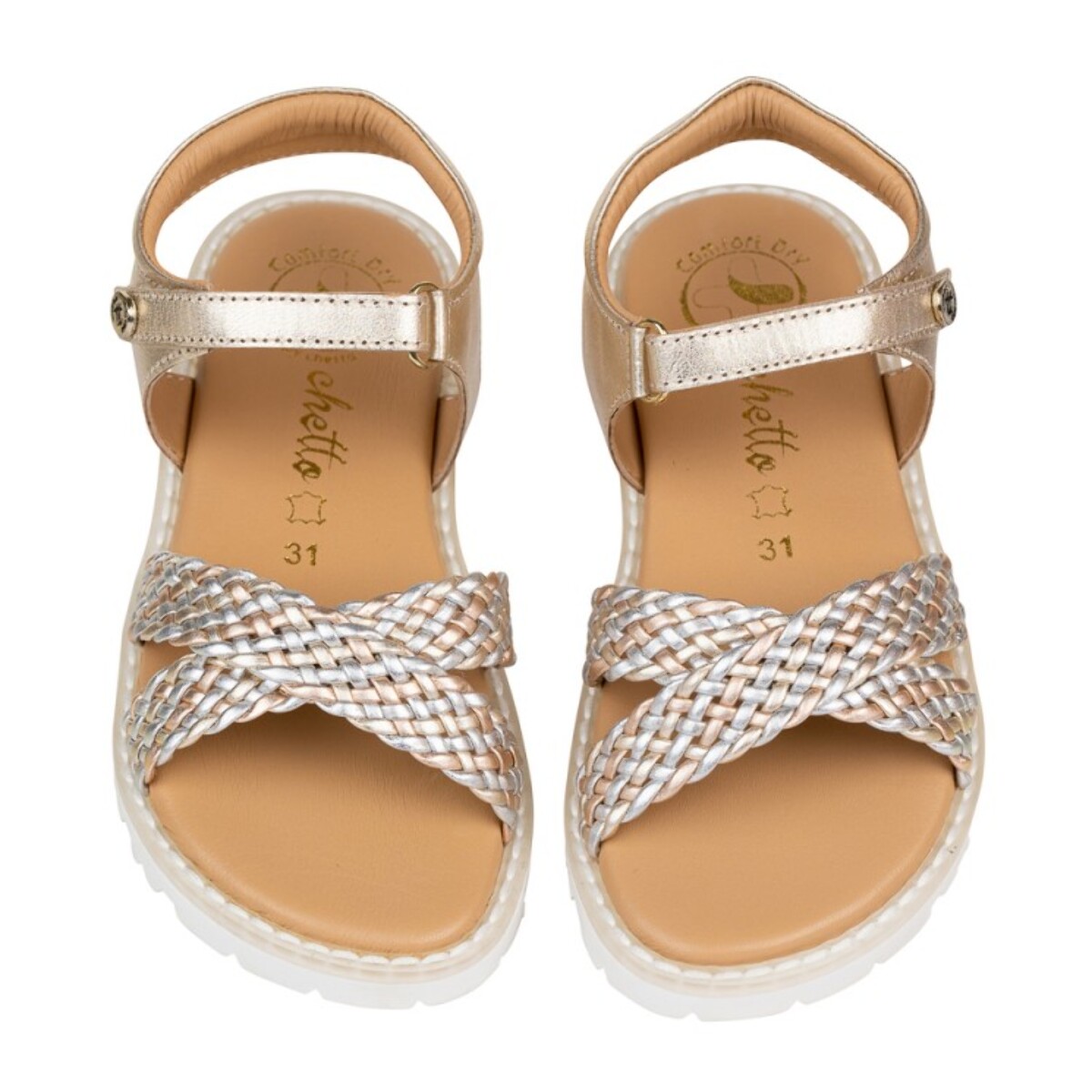 Sandalia Sport Piel Natural. Velcro/Trenza