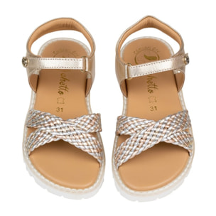 Sandalia Sport Piel Natural. Velcro/Trenza