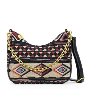 Bolso de hombro negro con estampado jacquard