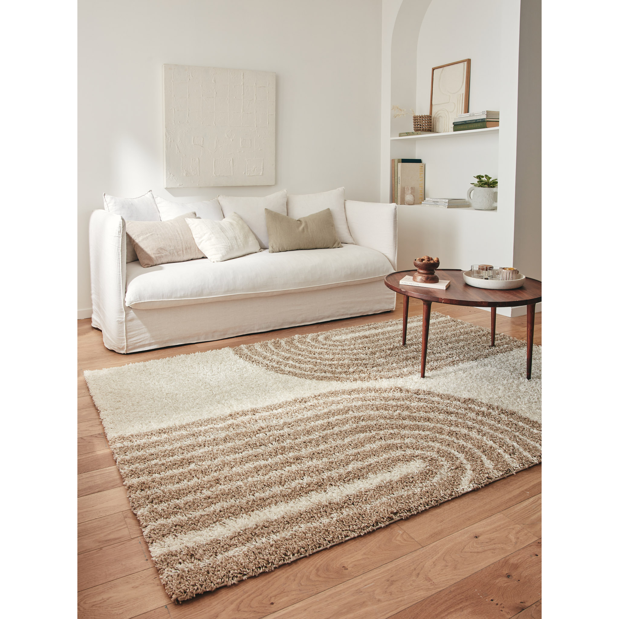 OLYMPE - Tapis shagy à poils long à motif demi-arc - Beige