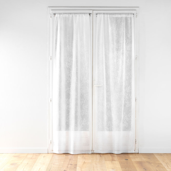 Paire de voilages passe-tringle en voile tissé motif feuillage - Blanc