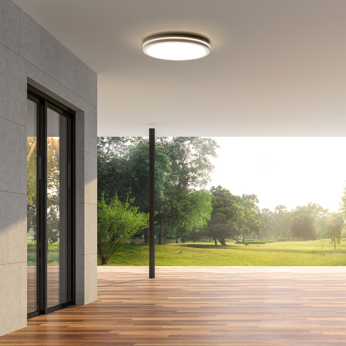 Forlight - Plafón LED Exterior IP54, Resistente a Impactos, Luz Ajustable 31.5W, 3 Temperaturas de Color (2700K-4000K), Diámetro 40 cm, Blanco, Ideal para Terrazas y Porches