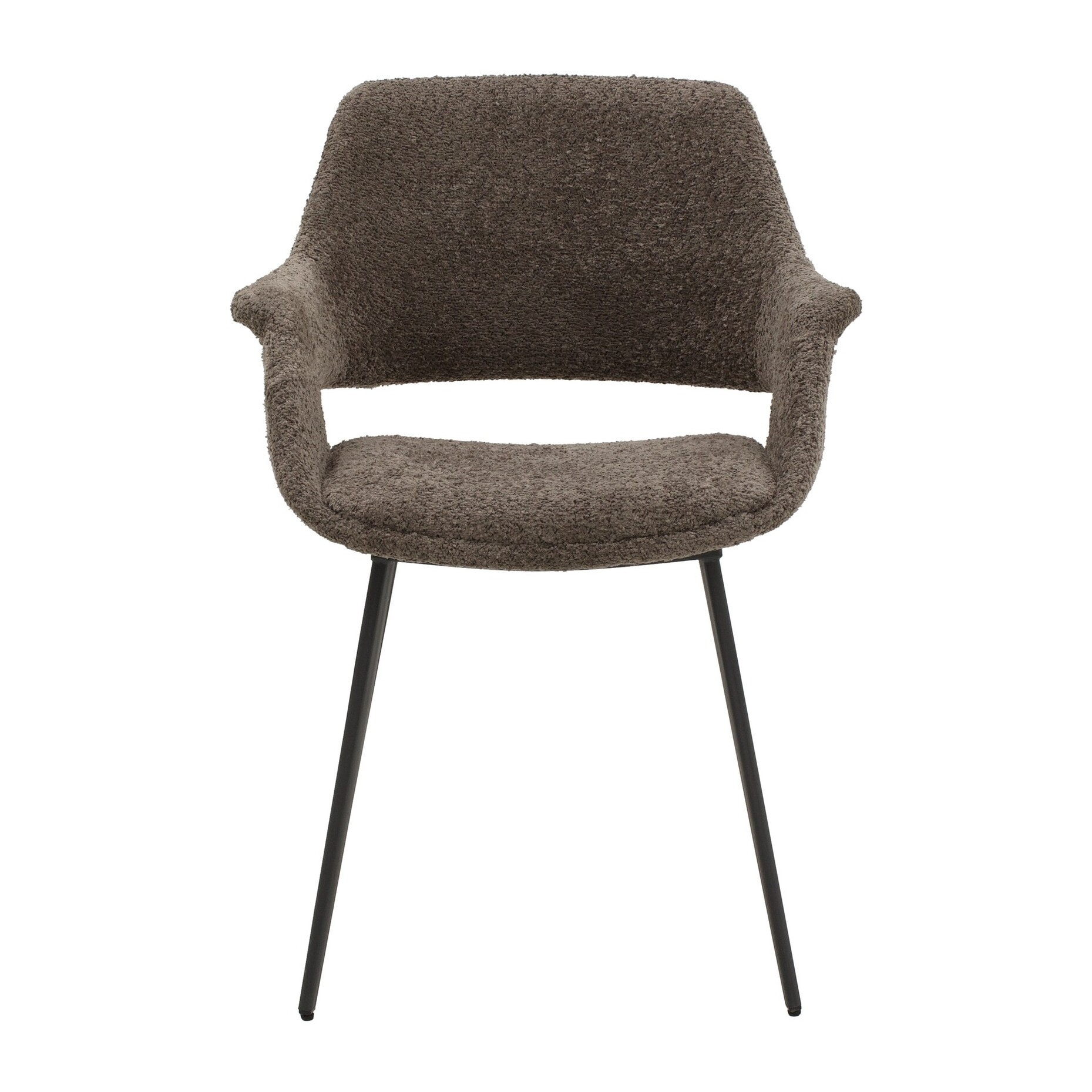 Set di 2 sedie EMBAJADORES in tessuto tortora effetto bouclé e gambe in metallo nero, con braccioli